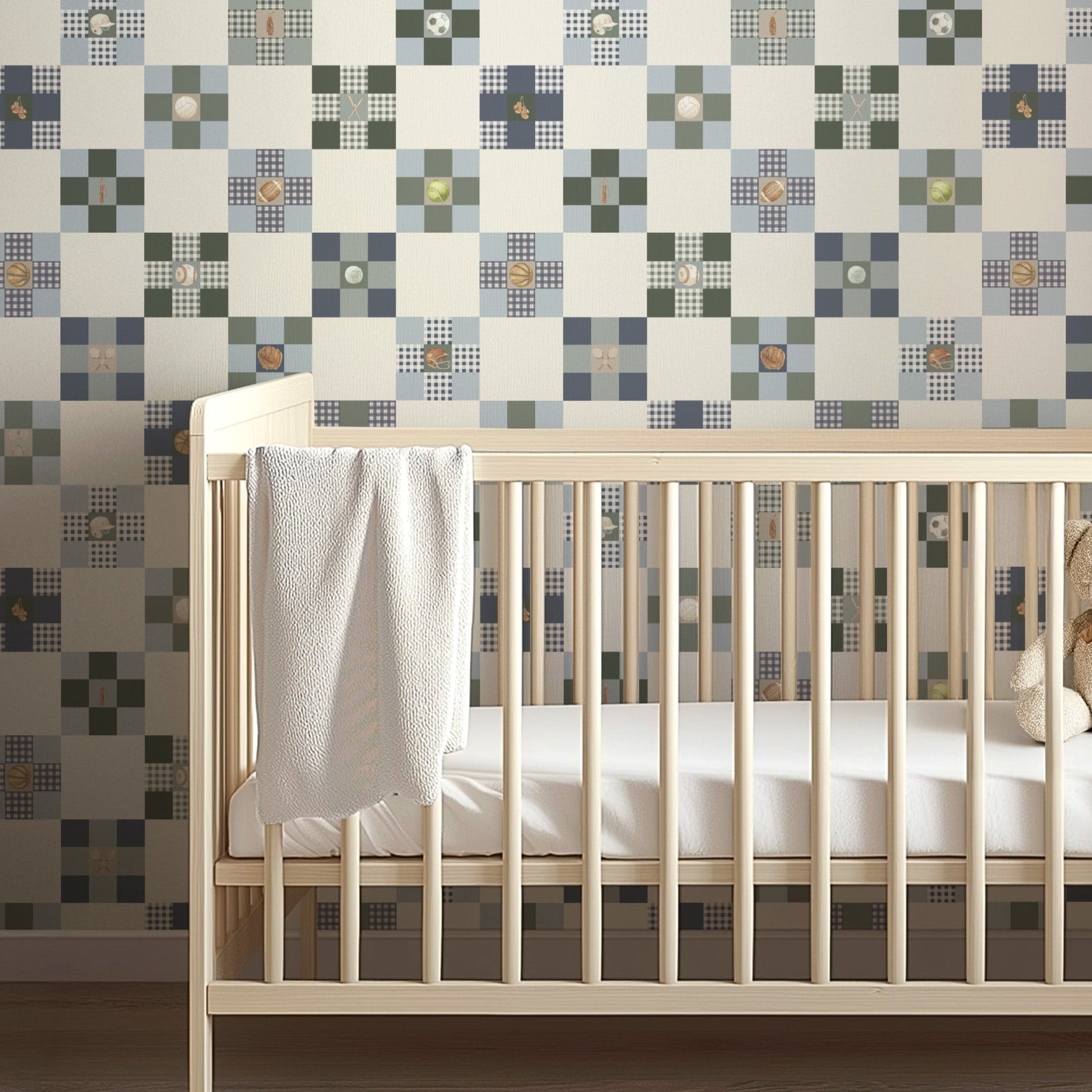 Rhett wallpaper design by Hailey Kiefer Designs applied to a living room wall