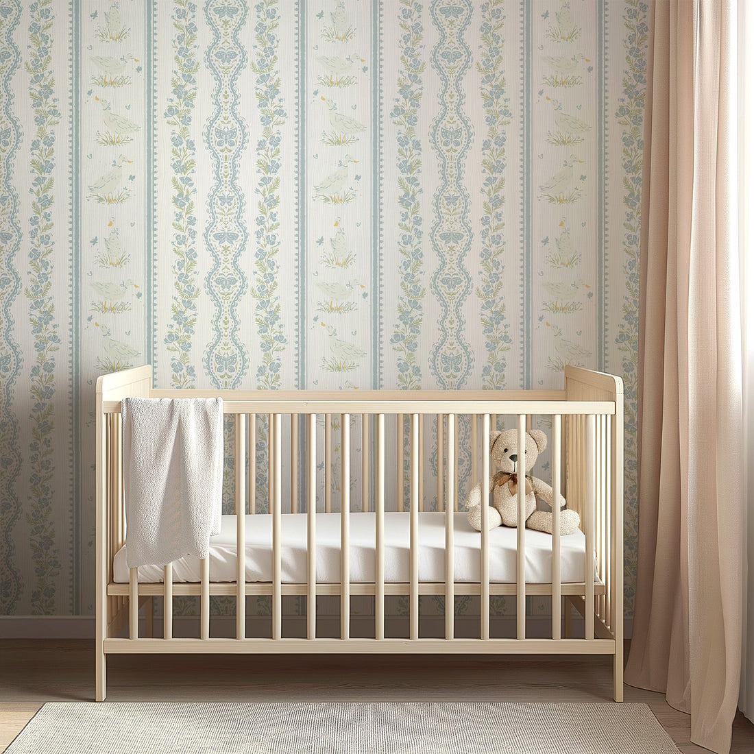 Emmie Wallpaper by RNM Arts installed on a living room wall