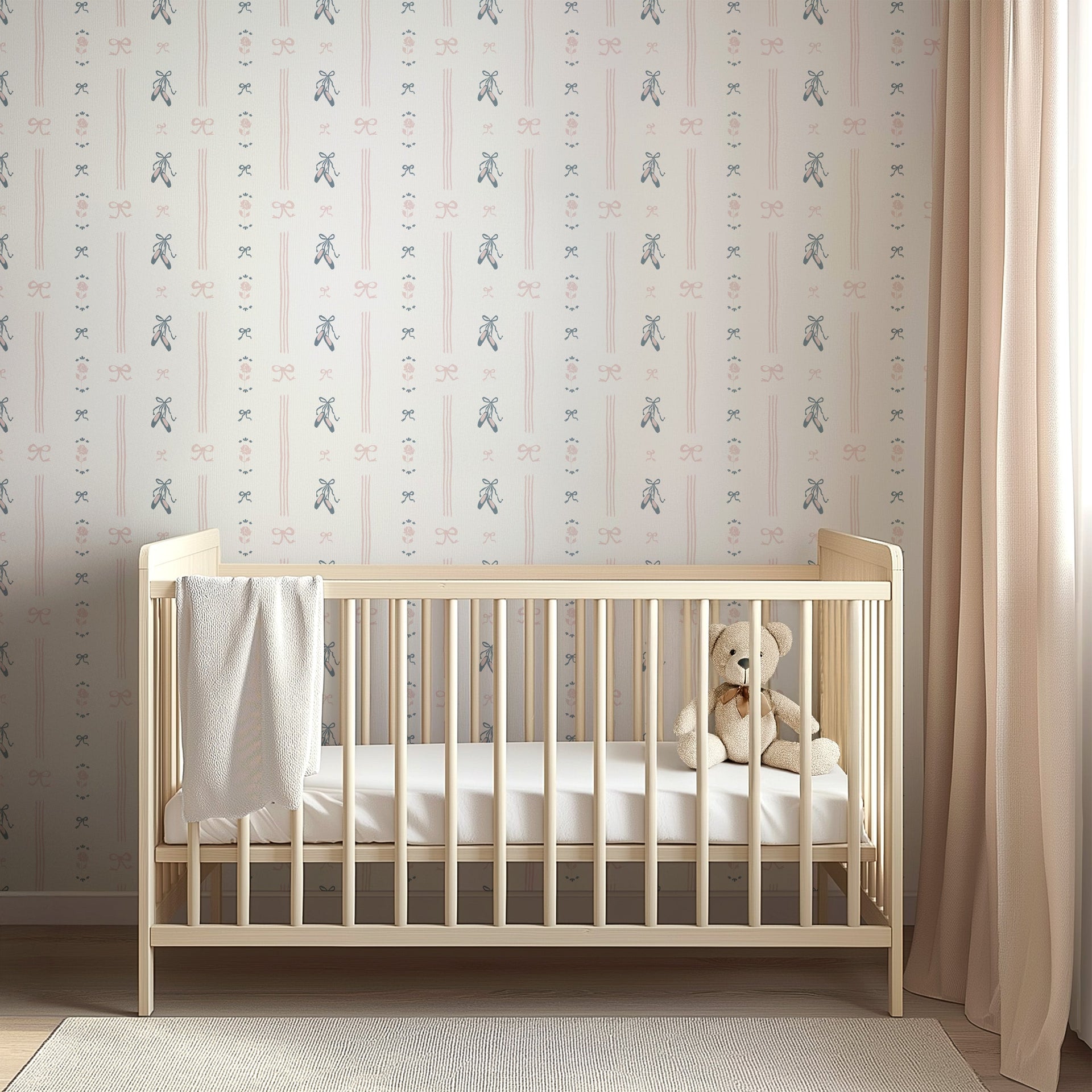 Anna Removable Wallpaper - Cream and Pale-Pink Romantic Nursery