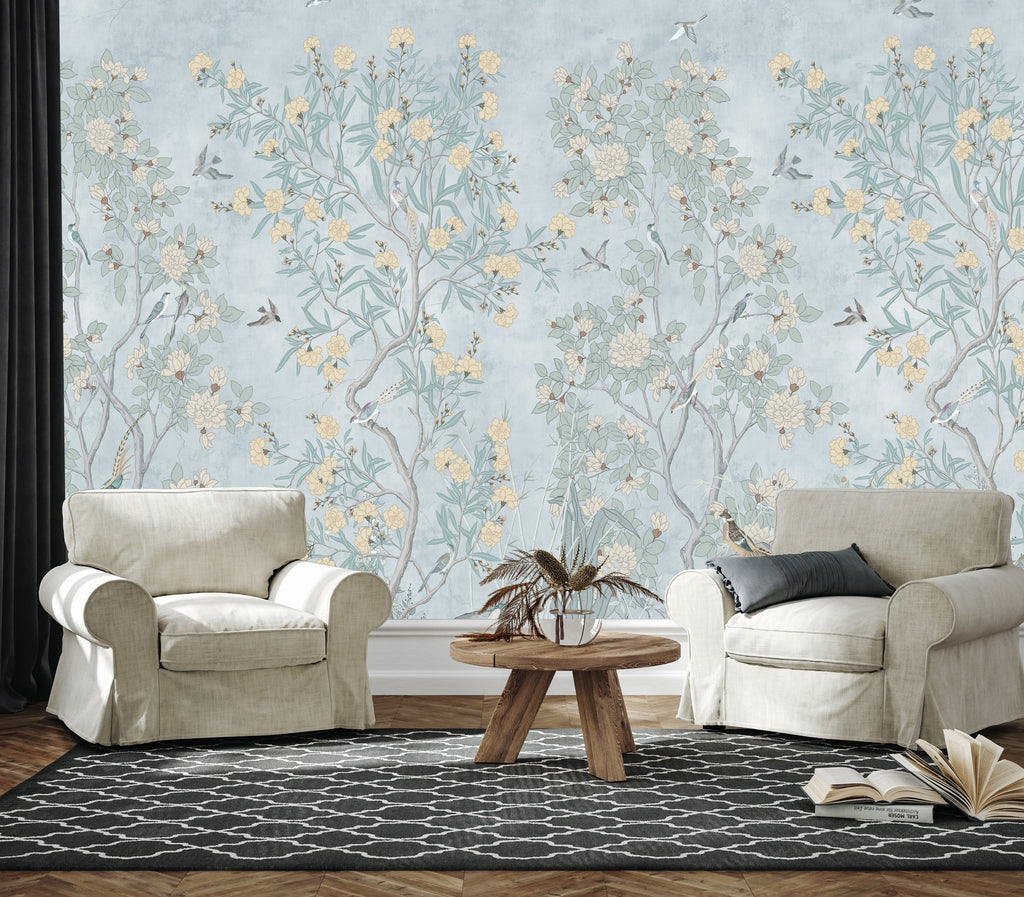 Neely Floral Removable Wallpaper Traditional Chinoiserie Style