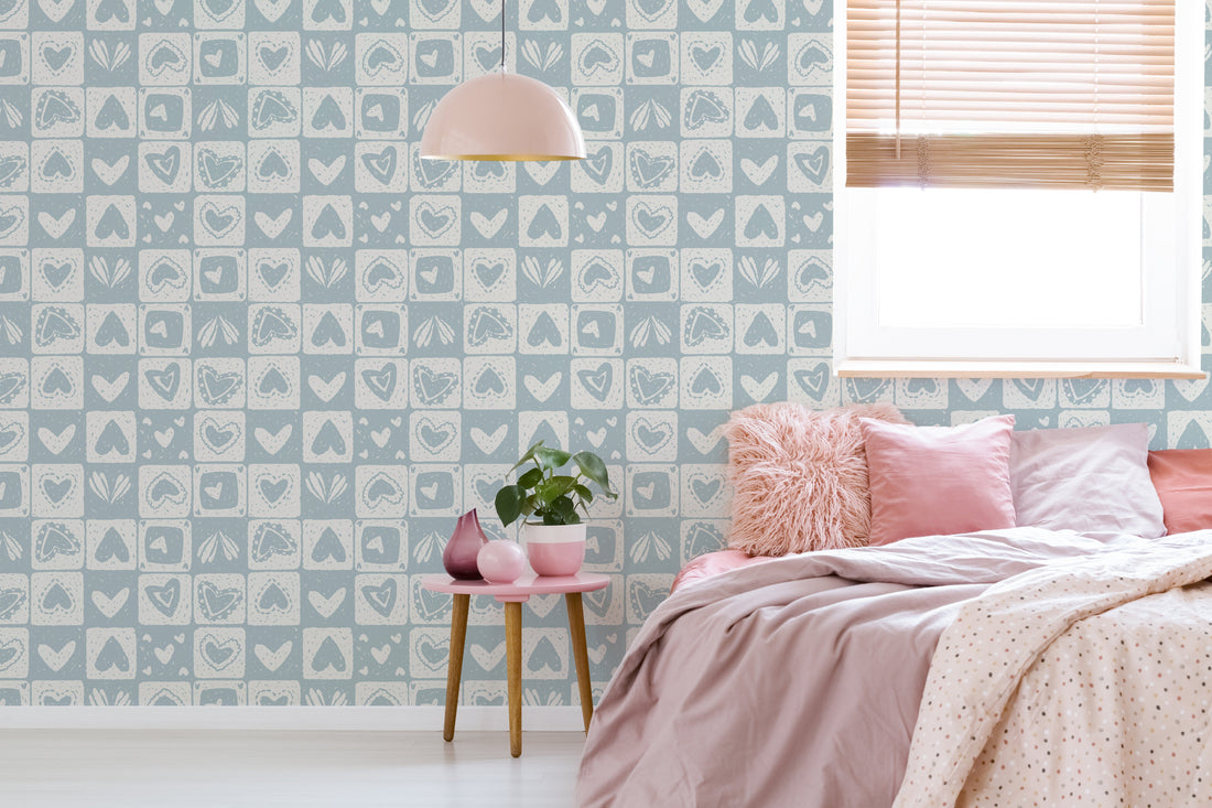 Haisley Geometric Wallpaper in Pink and White for Nursery