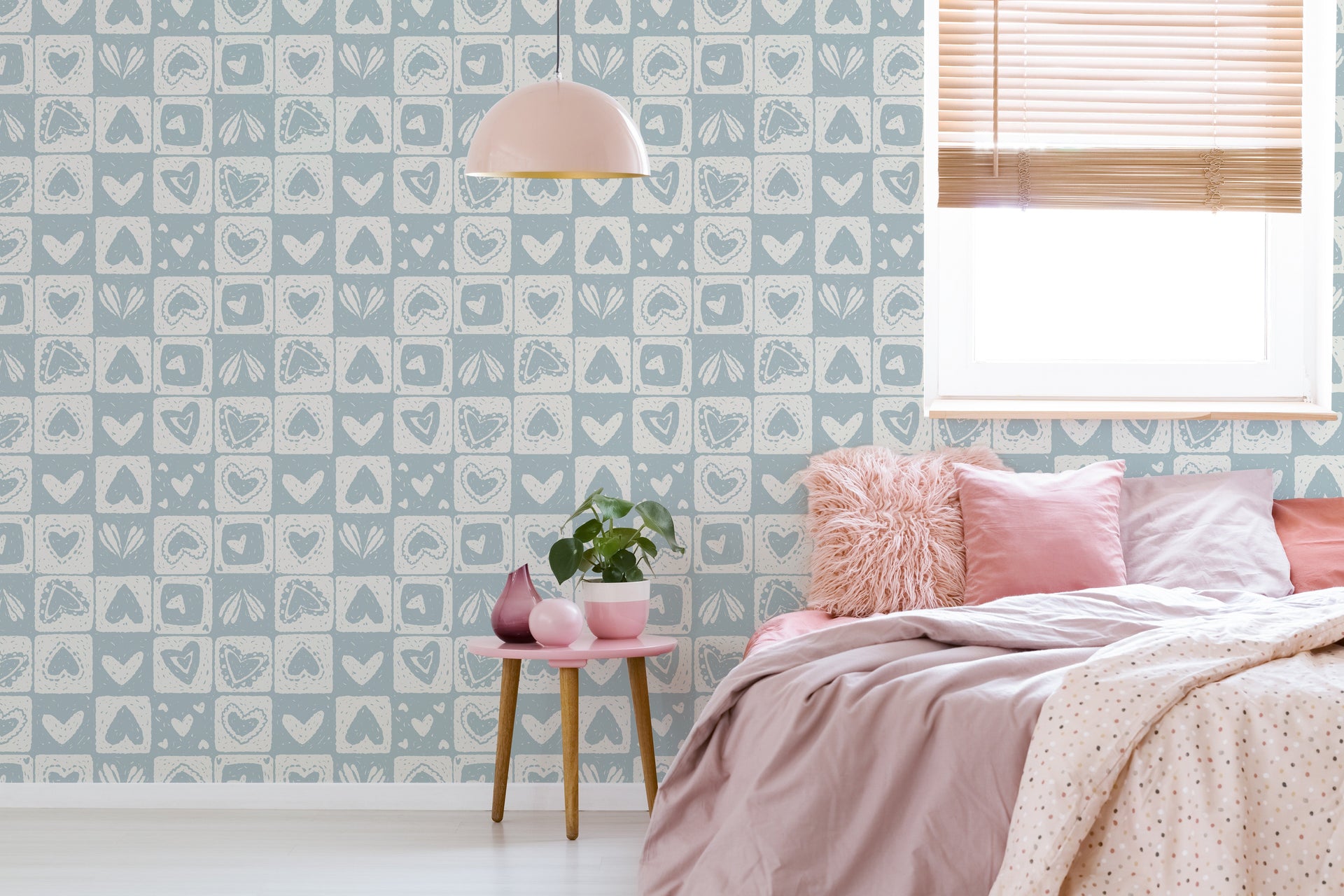 Haisley Geometric Wallpaper in Pink and White for Nursery