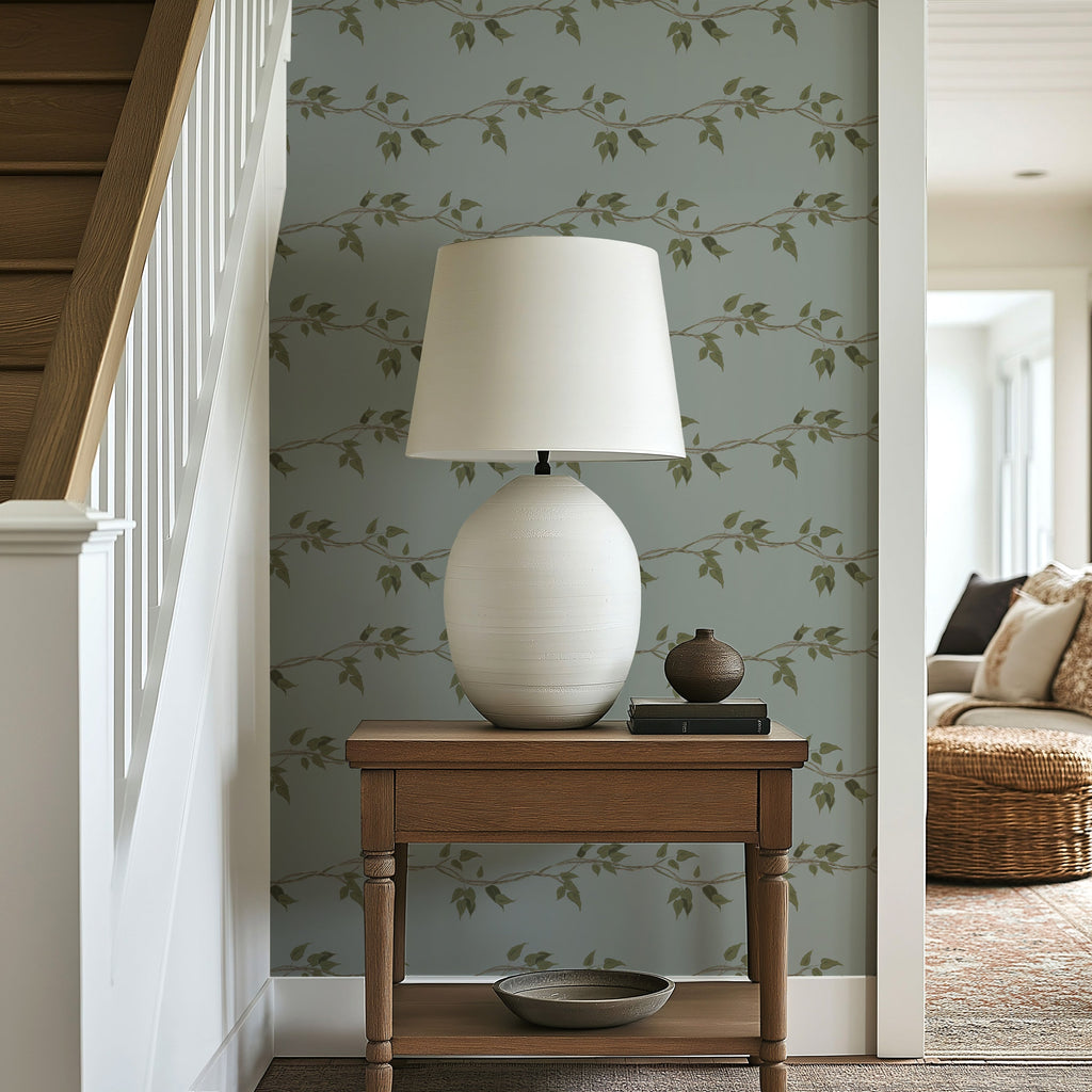 Sage Green and Dark Forest Green Botanical Removable Wallpaper