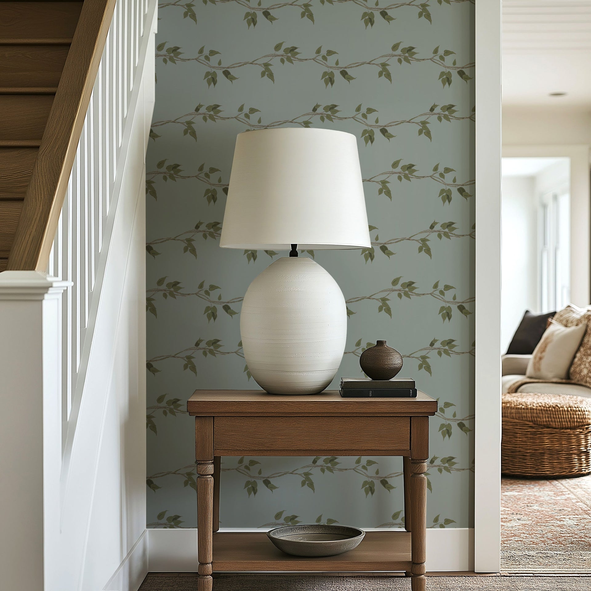 Sage Green and Dark Forest Green Botanical Removable Wallpaper