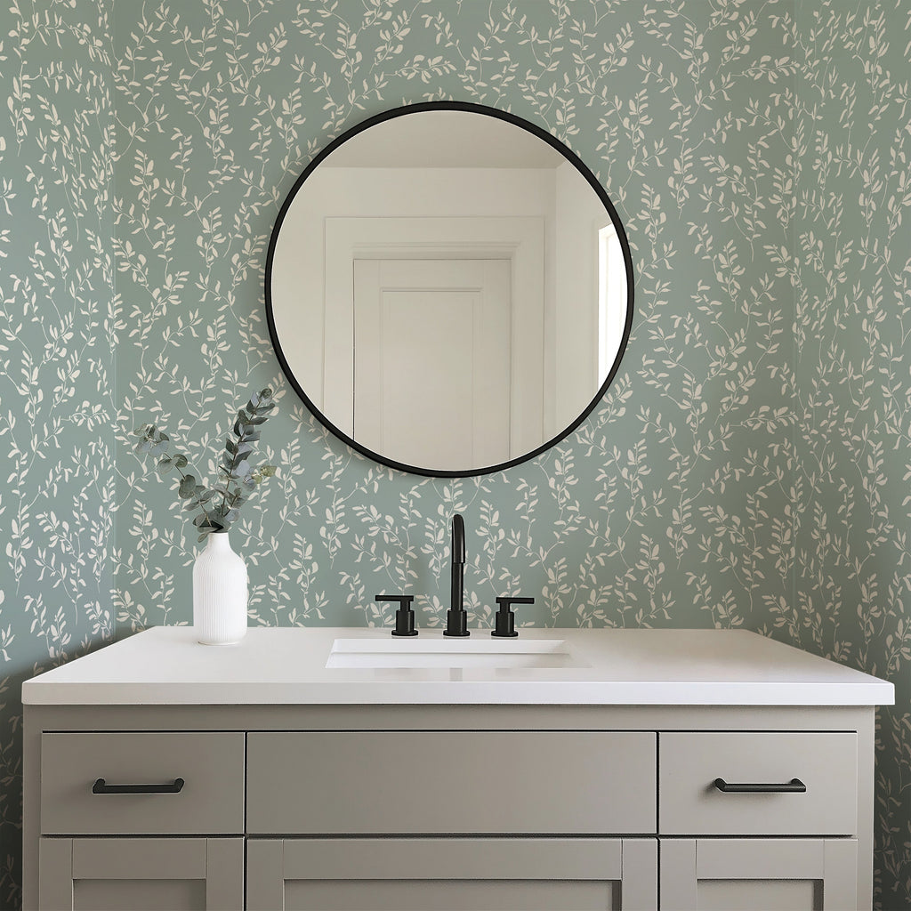 Maxine wallpaper pattern by Creating to Love displayed on a living room wall