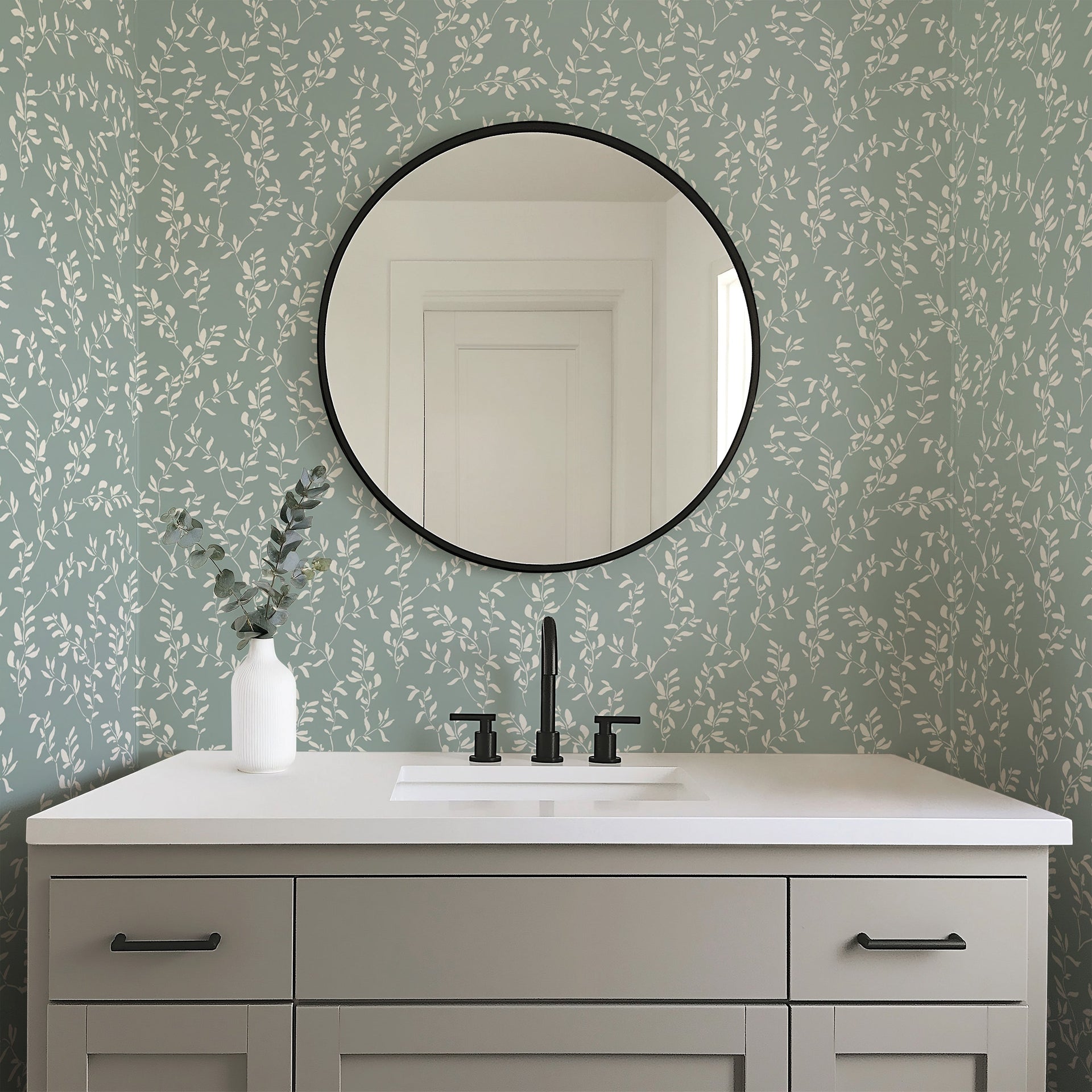 Maxine wallpaper pattern by Creating to Love displayed on a living room wall