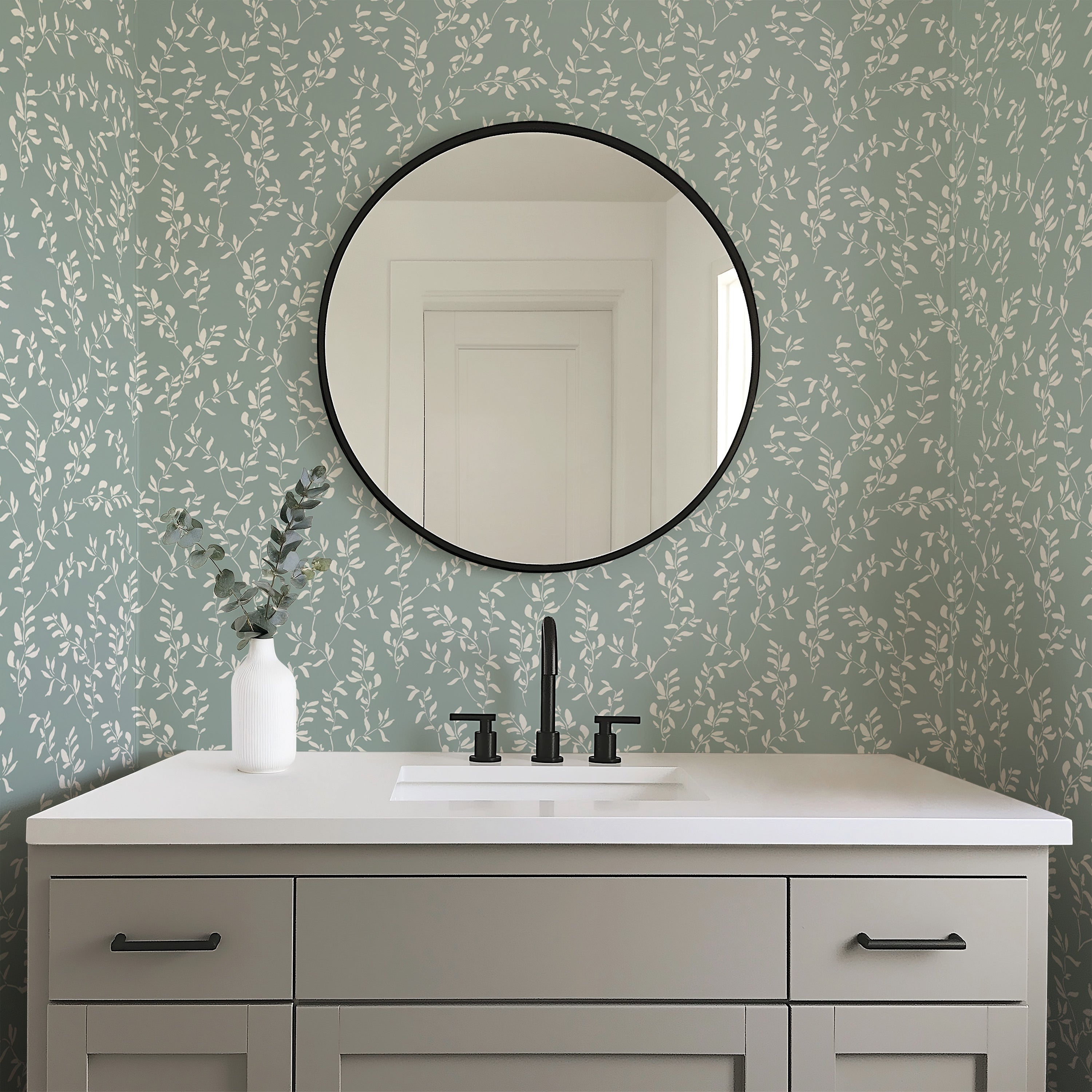 Maxine wallpaper pattern by Creating to Love displayed on a living room wall