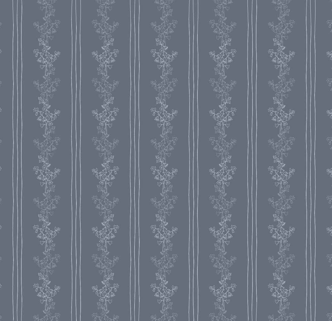 Janie Floral Wallpaper in Blue, White, Charcoal, and Cream