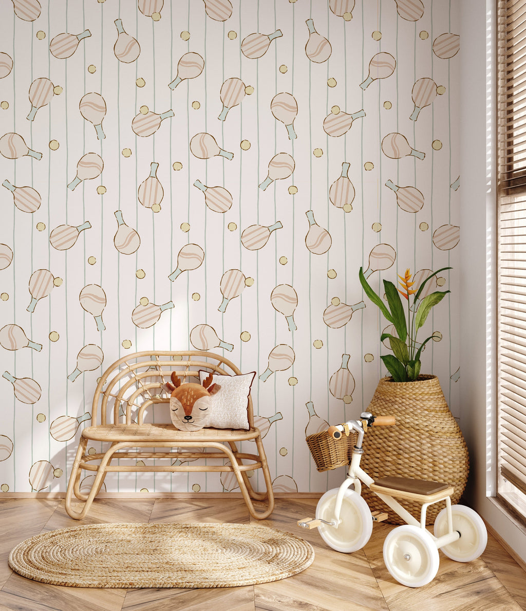 Ace Geometric Wallpaper in Mint Green, Pale Peach, and White