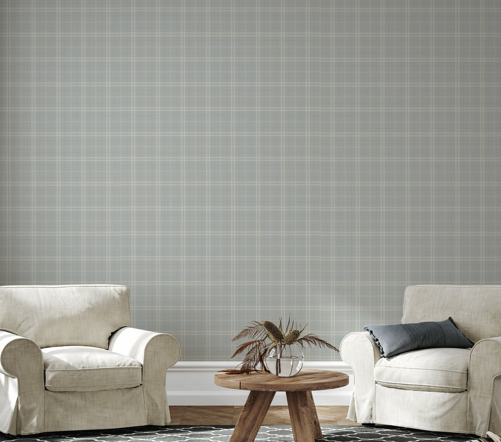 Alcott Plaid Wallpaper in Olive Green and Cream Farmhouse