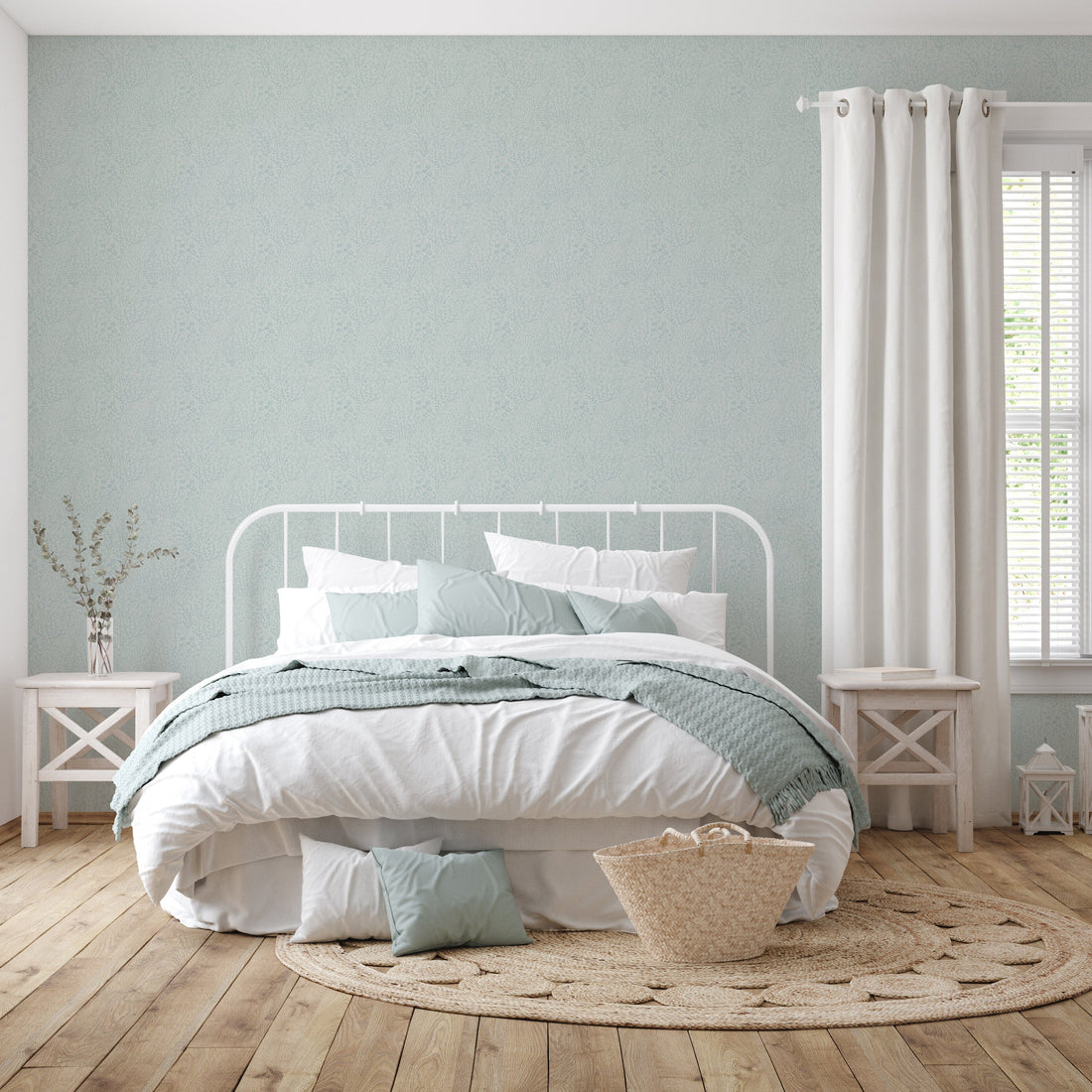 Pink and Light Blue Floral Bohemian Cottagecore Wallpaper