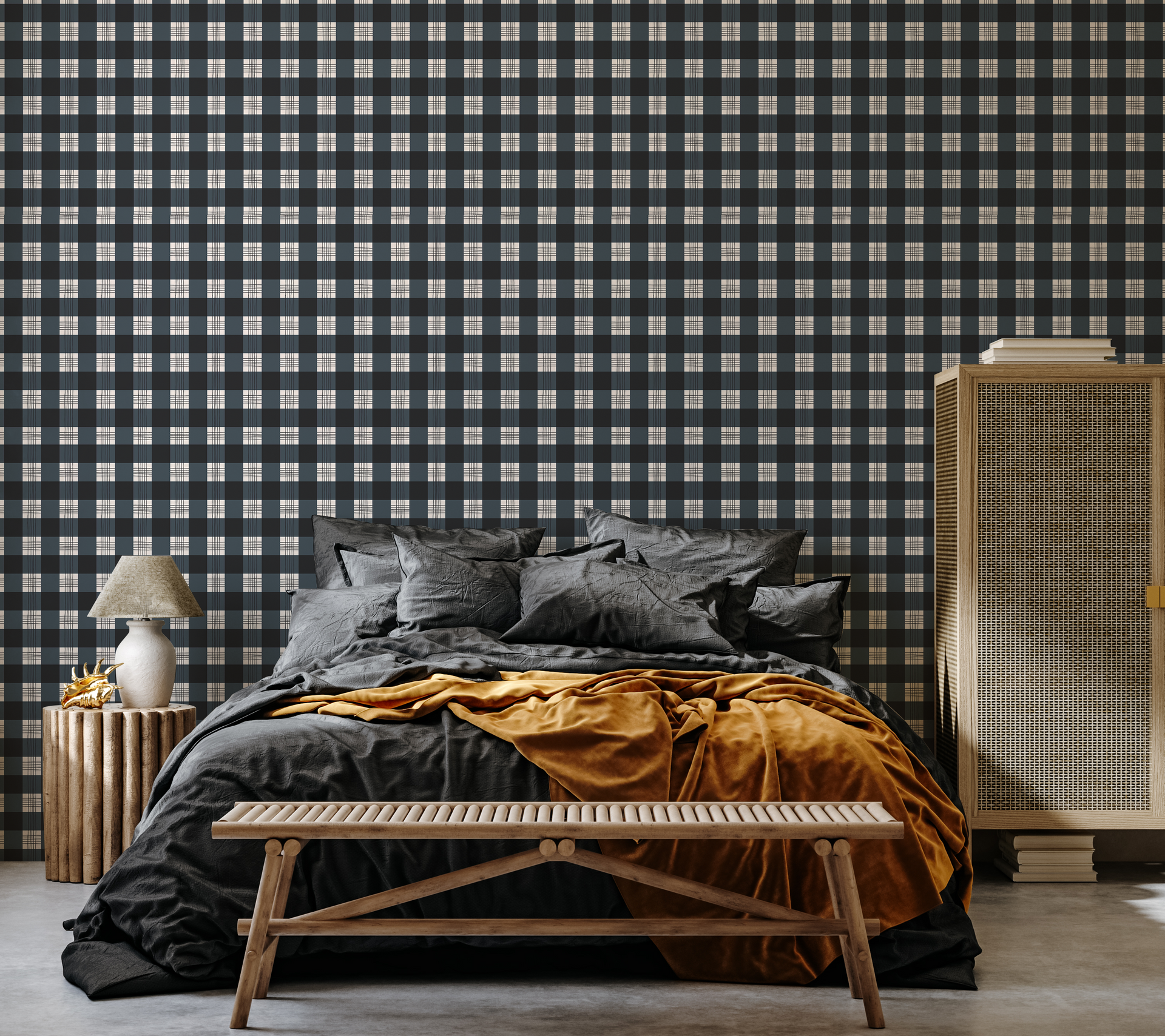 Declan Plaid Removable Wallpaper in Charcoal and Off-White