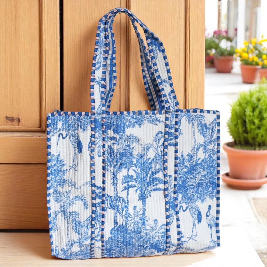 Cotton Quilted Floral Block Tote