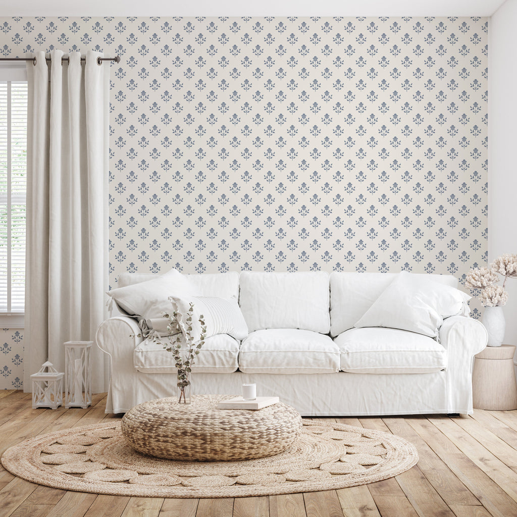Shiloh Floral Removable Wallpaper in Sage-Green and Dusty-Rose