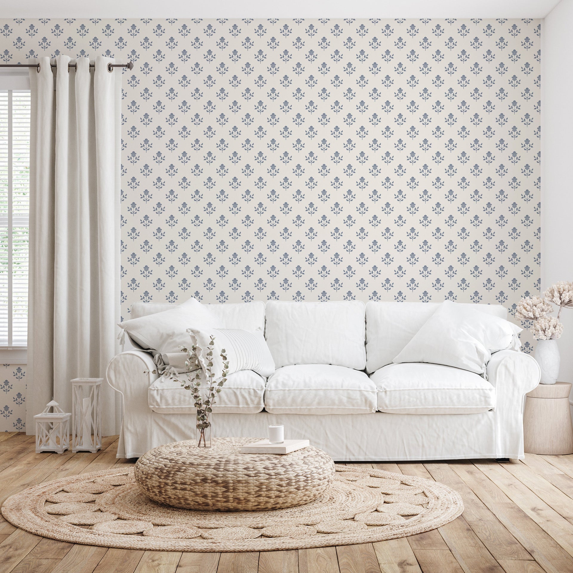 Shiloh Floral Removable Wallpaper in Sage-Green and Dusty-Rose