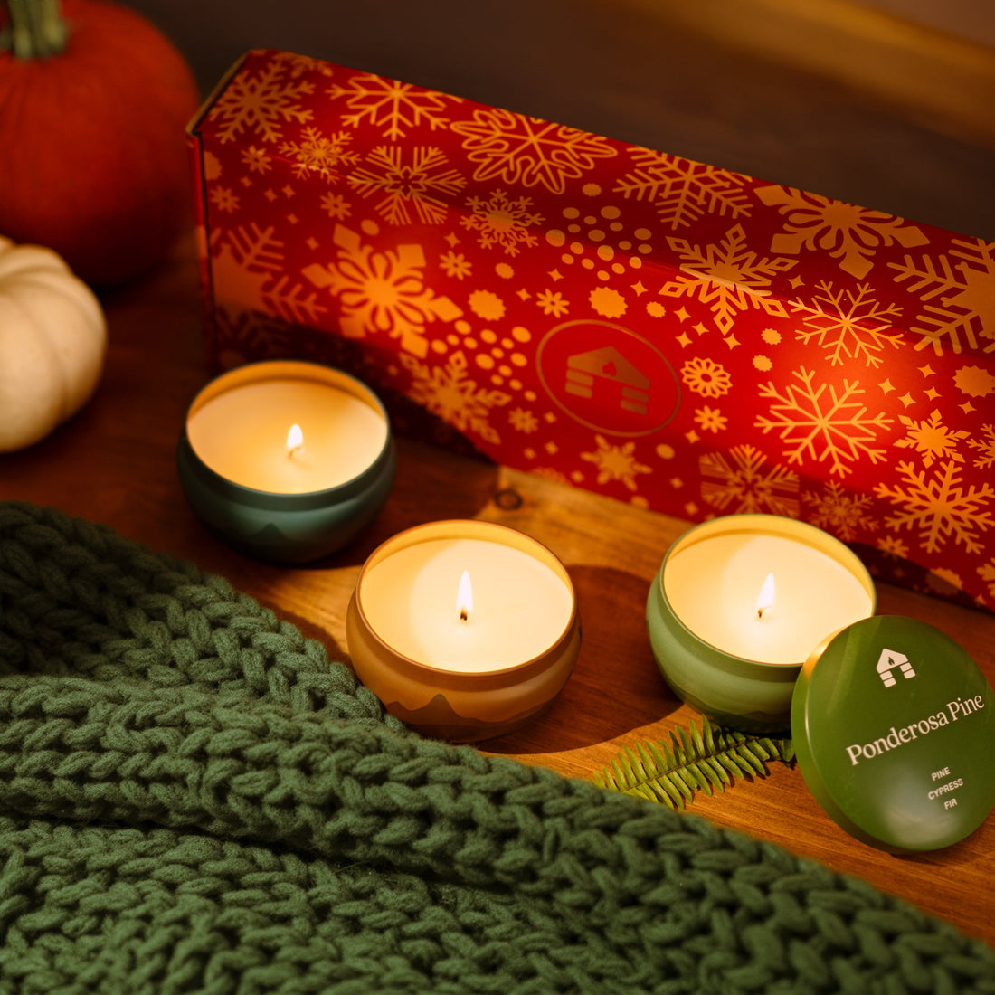 Scented Candle Gift Set - Three 8oz Aromática Candle Tins - Pumpkin, Pine & Woodsy