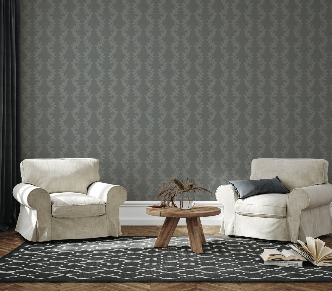 Linden Traditional Transitional Wallpaper in Grey and Taupe