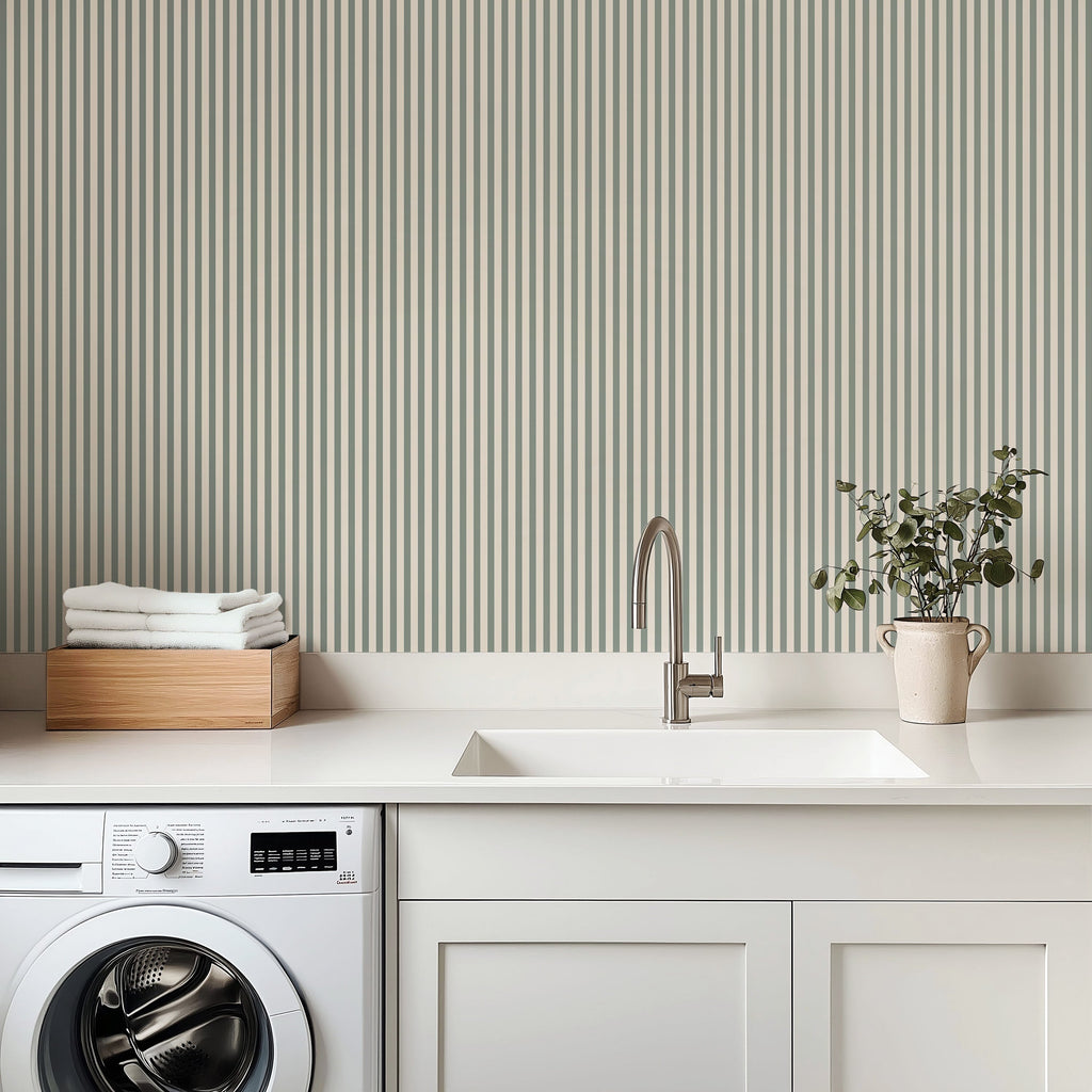 Meyer Pinstripe Wallpaper - Minimalist Neutral Beige & Cream