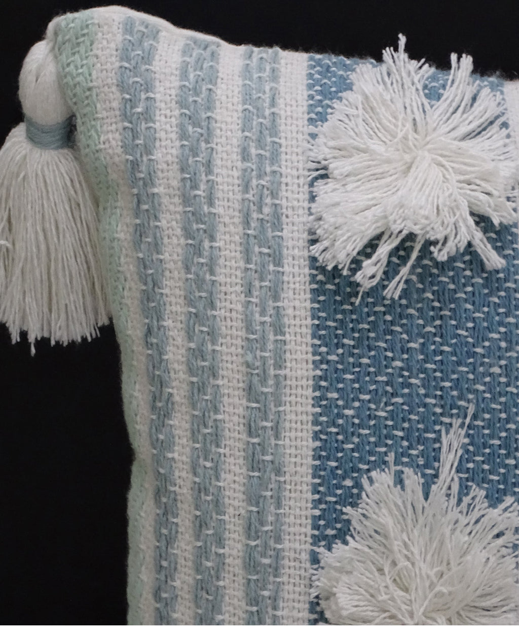 Accent Pillow with Large Poms and Corner Tassels 14" x 20" with Insert