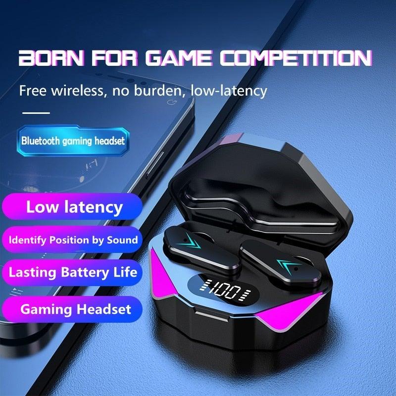 Wireless gaming earbuds with low latency technology and a modern charging case