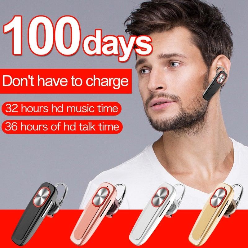 Black noise-cancelling Bluetooth earpiece with secure ear hook for sport and business