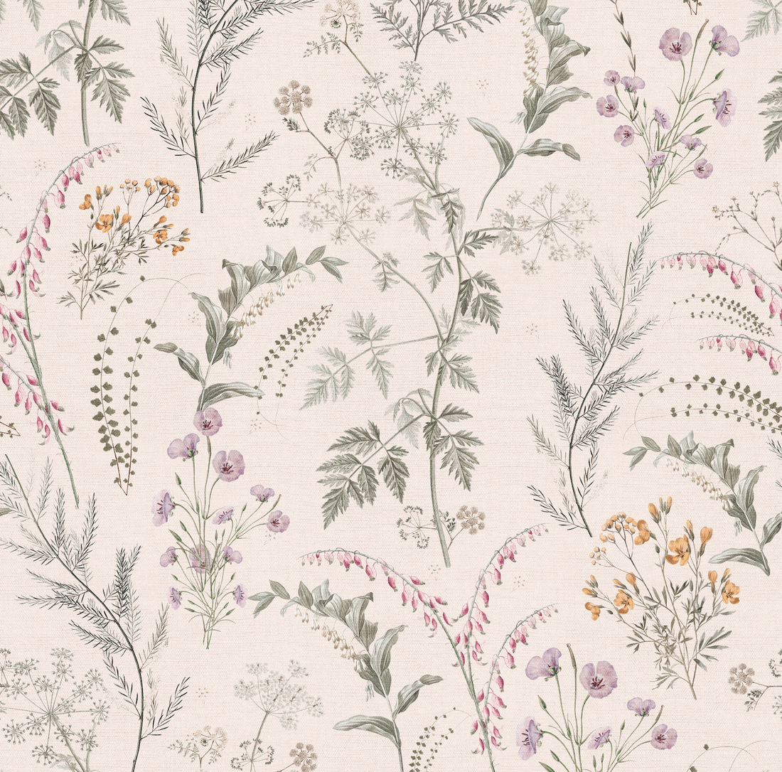 Winsome Floral Removable Wallpaper in Taupe, Sage-Green, White