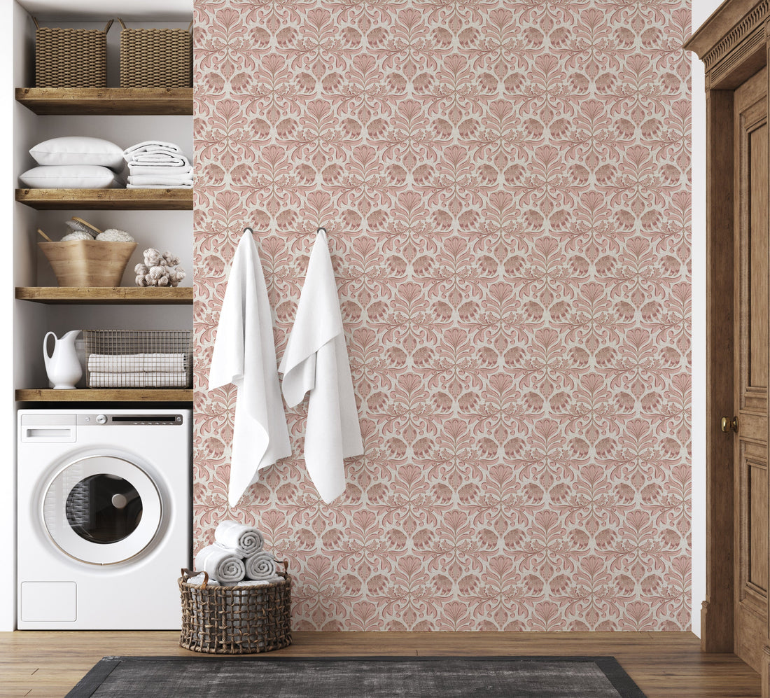 Swinton Floral Wallpaper in Pink and Beige Traditional Design