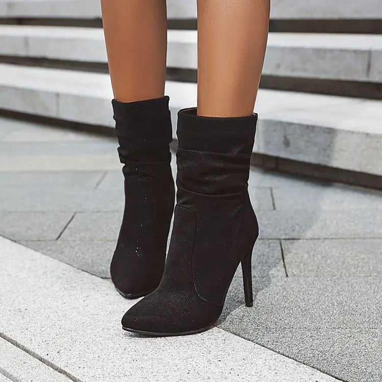 Pointed Toe Elastic Ankle Booties with Heel