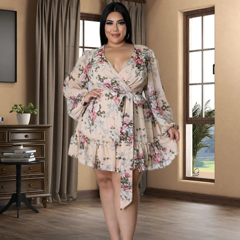 Women's Plus Size Floral Chiffon V-Neck Dress