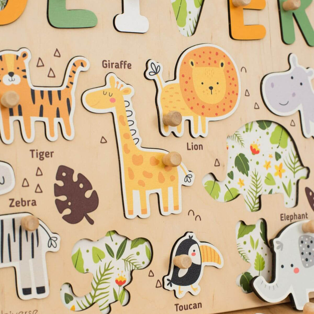 Personalized Jungle Themed Name Puzzle Board - Wooden Gift