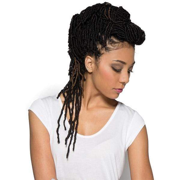 18-inch Nu Locs crochet braids in natural black, featuring a bohemian protective style.