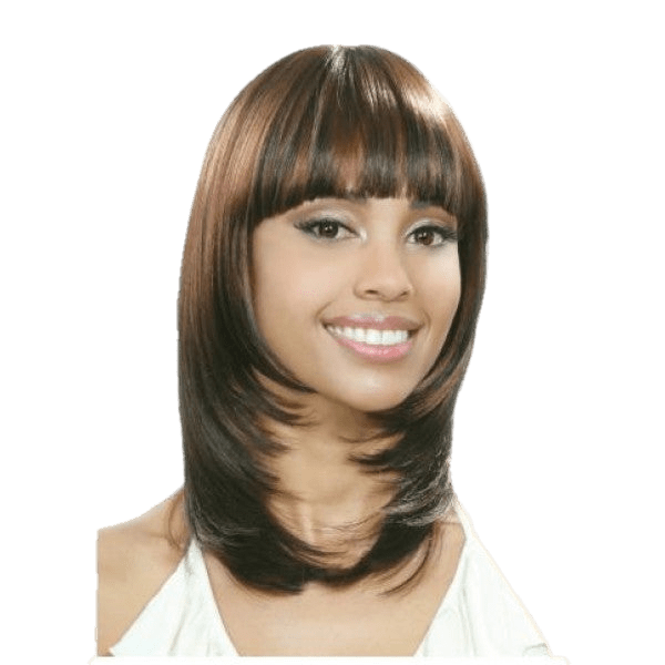 Bobbi Boss M441 Imani synthetic wig with a layered cut and stylish bangs