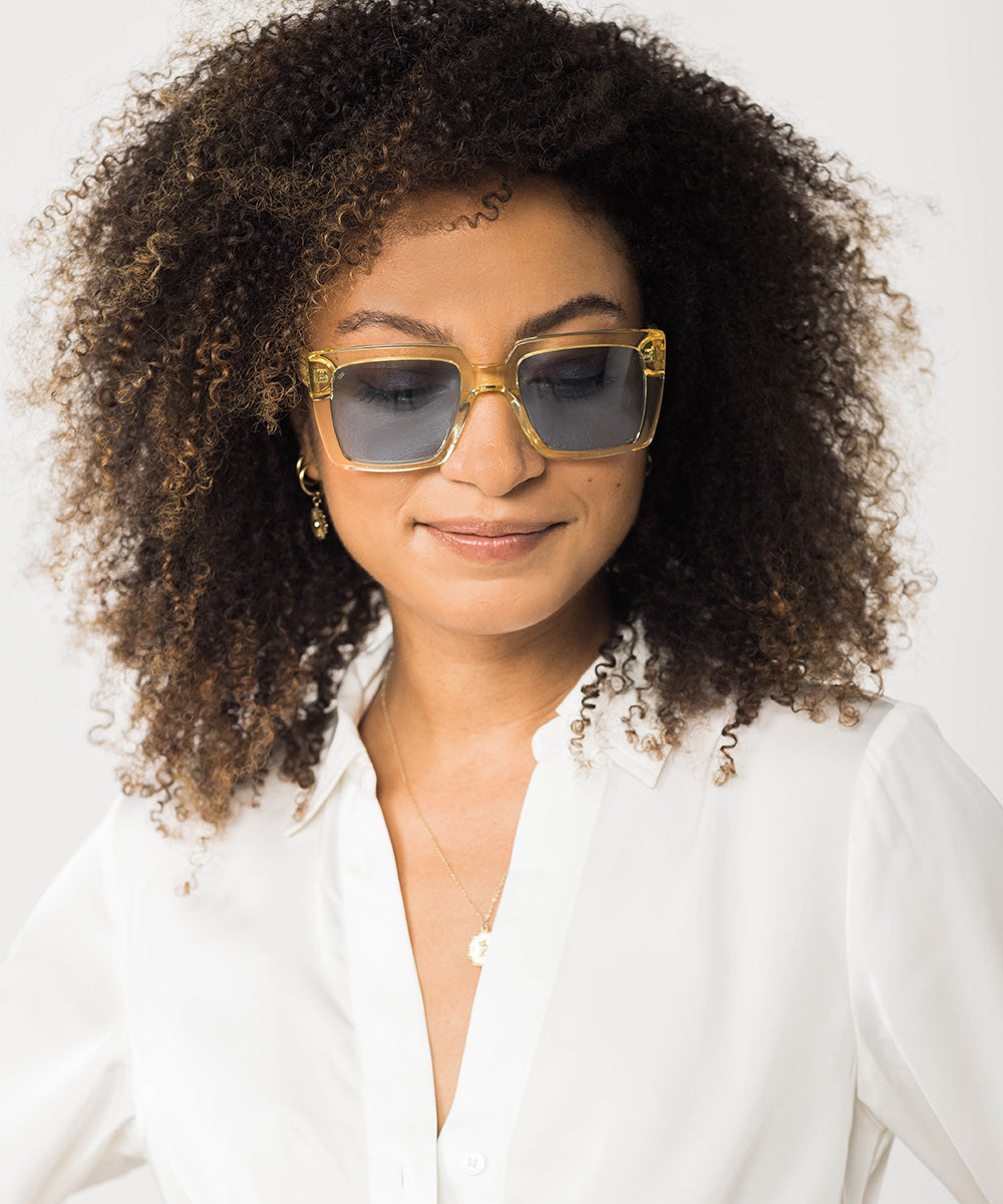 Boca Oversized Square Acetate Sunglasses with Wood Detail