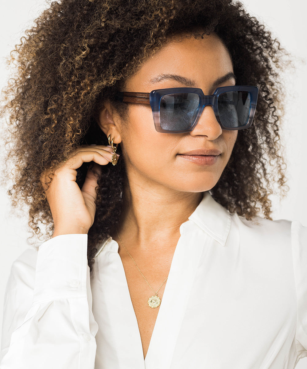 Boca Oversized Square Acetate Sunglasses with Wood Detail