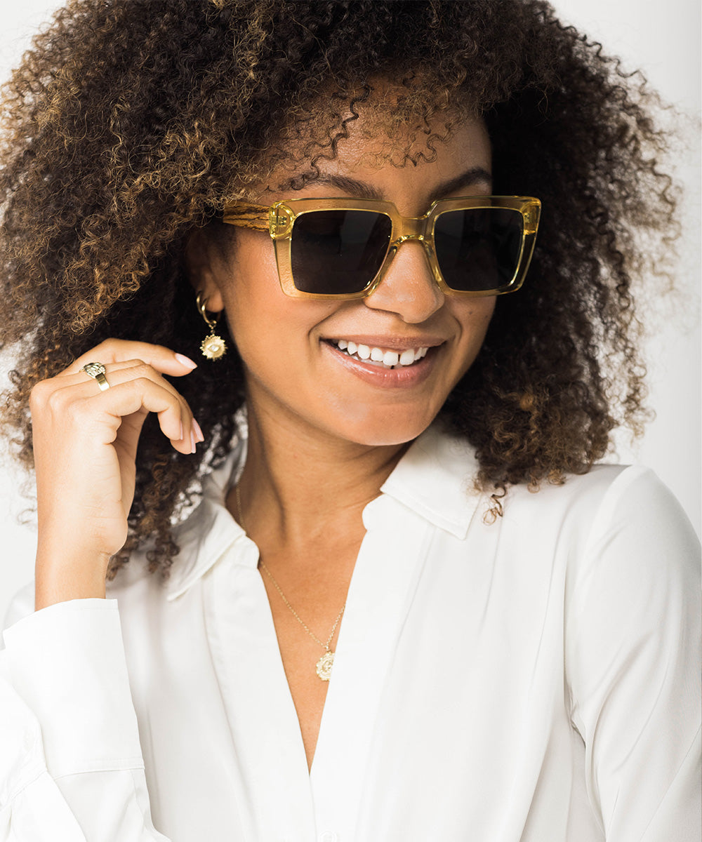 Boca Oversized Square Acetate Sunglasses with Wood Detail