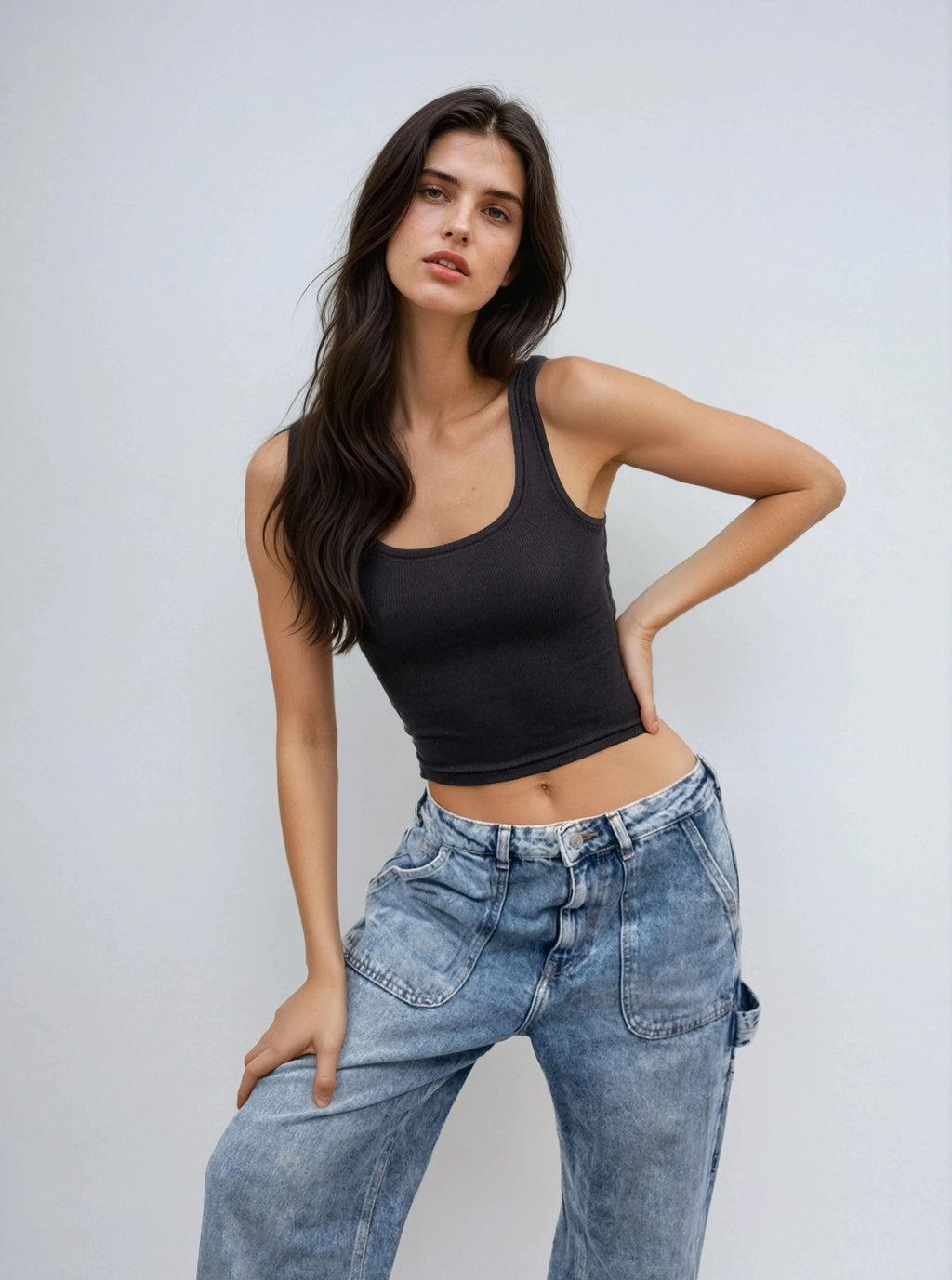White Ribbed Scoop Neck Tank Top - Image 7