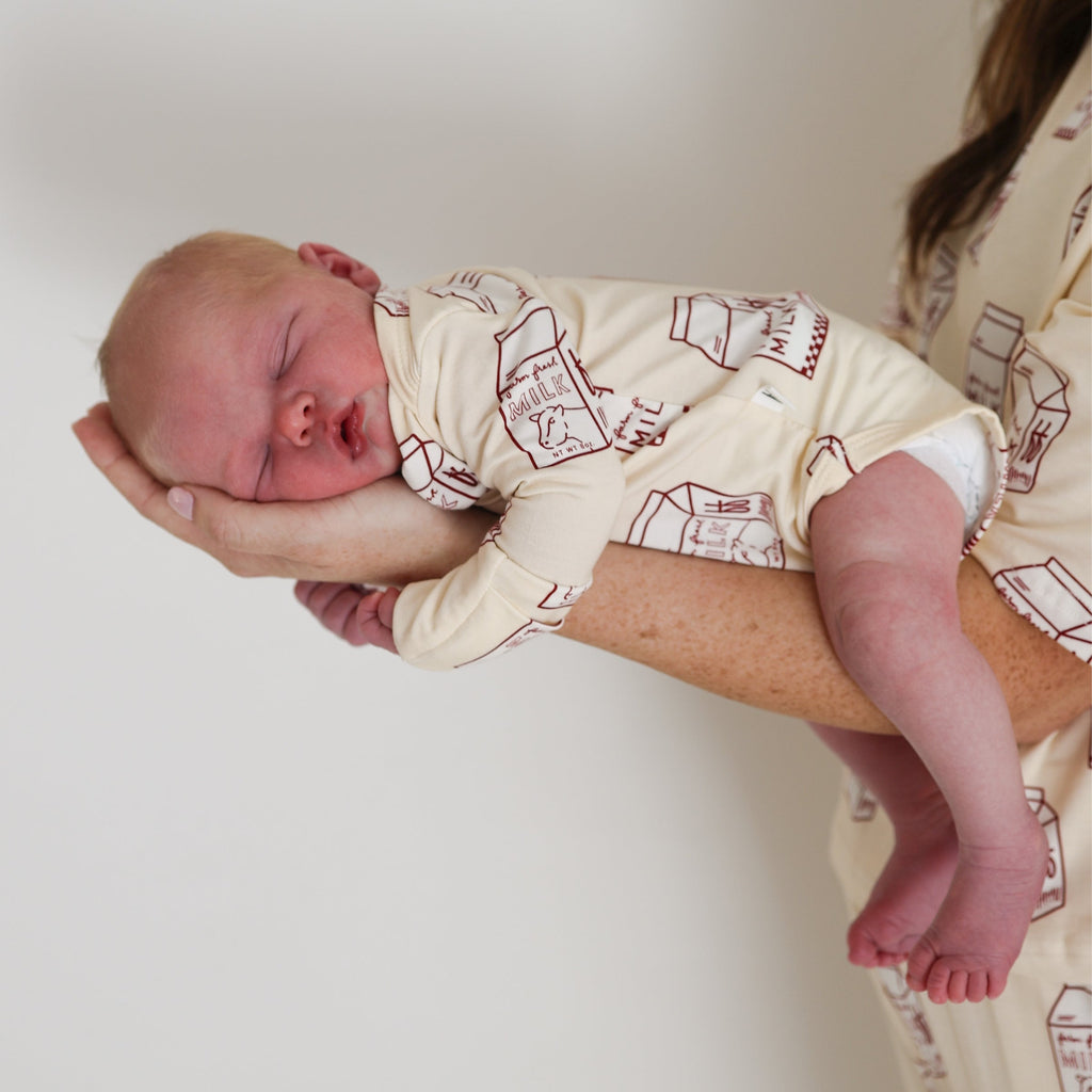 Milk Print Long Sleeve Baby Snapsuit in Soft Bamboo - Image 4