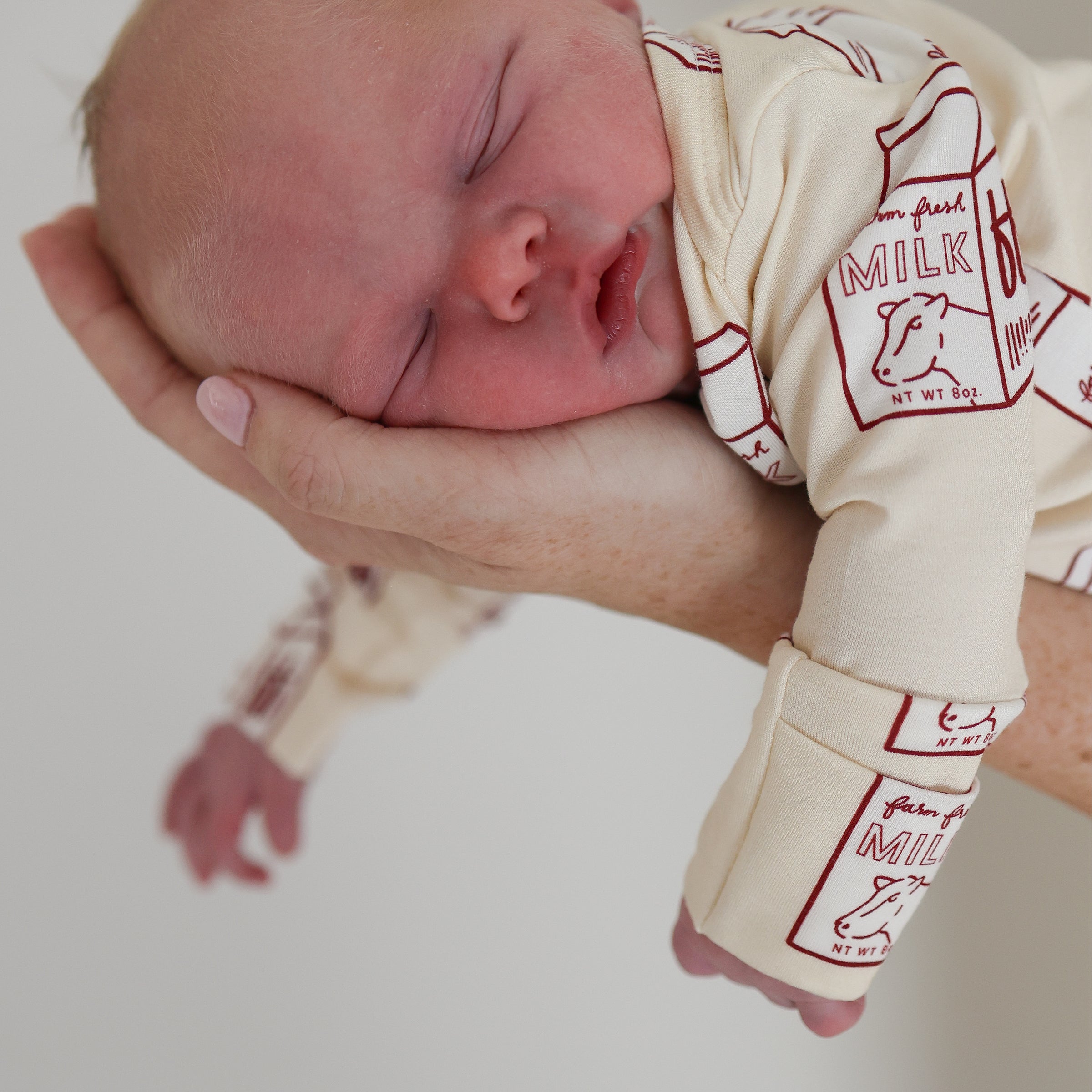 Milk Print Long Sleeve Baby Snapsuit in Soft Bamboo - Image 5