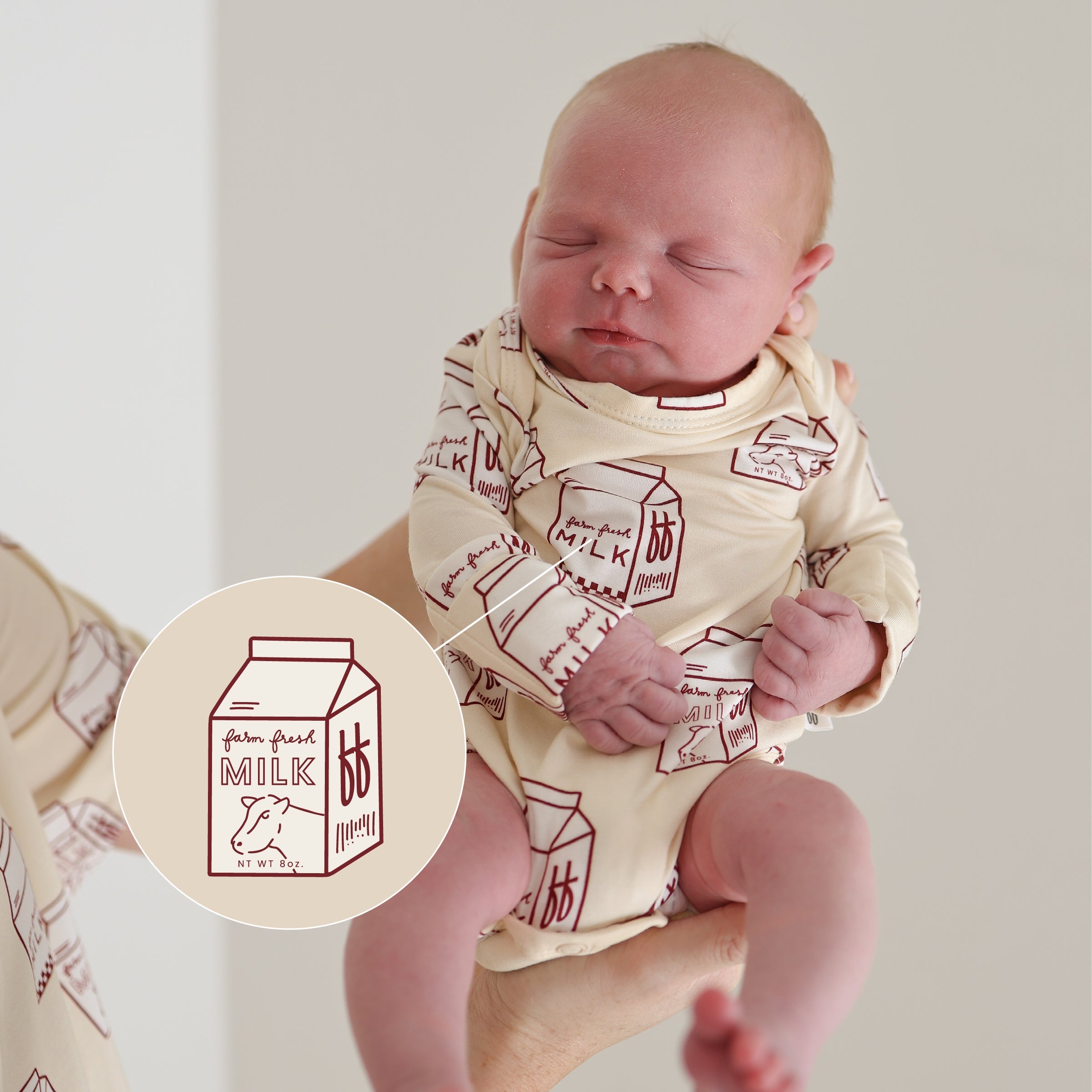 Milk Print Long Sleeve Baby Snapsuit in Soft Bamboo - Image 2
