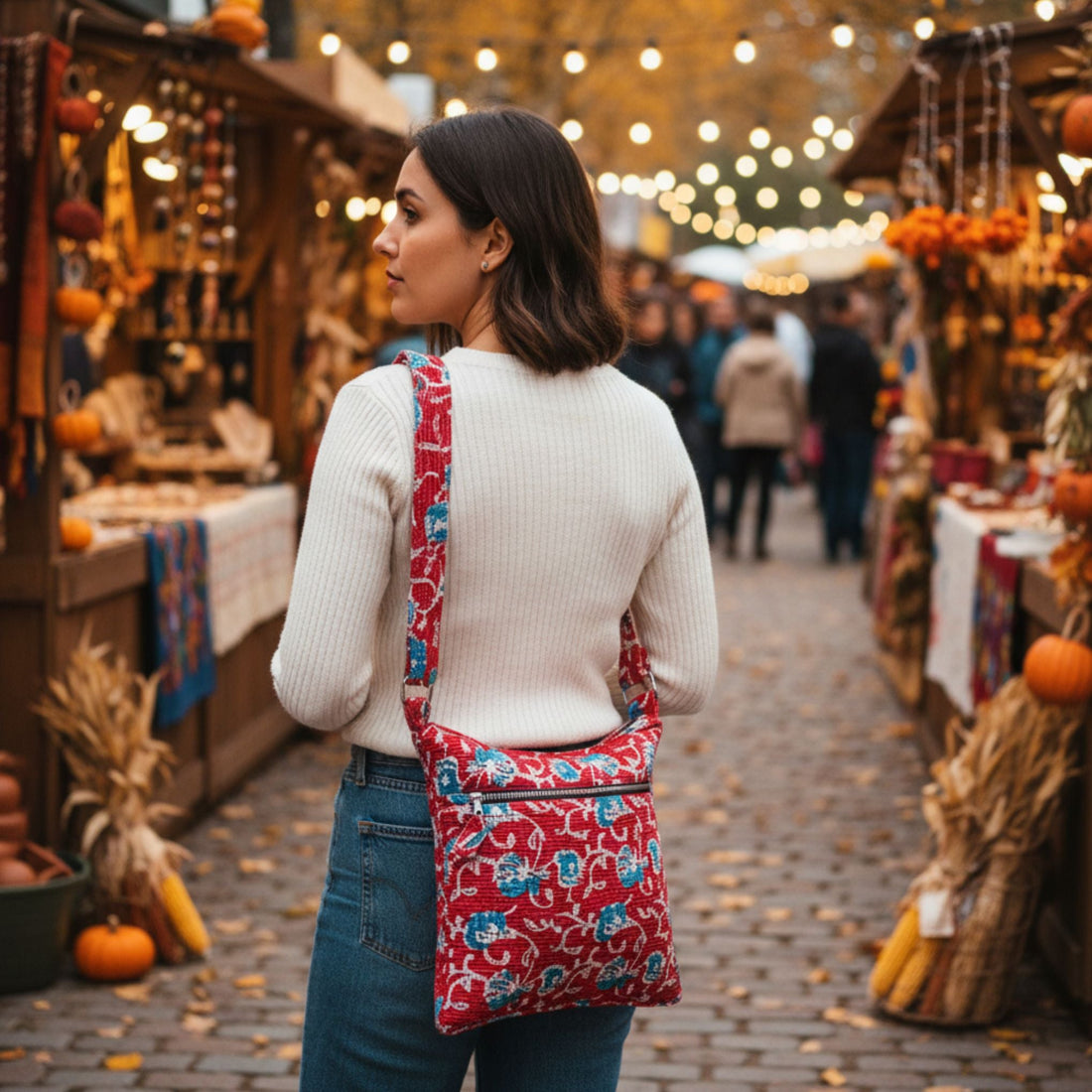 Boho Hippie Crossbody Bag in Multicolor Artisan Cotton