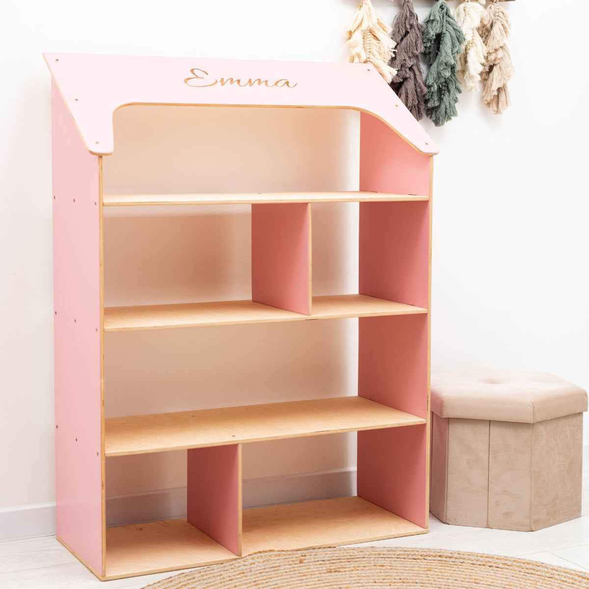 Pink Dollhouse Bookcase for Kids - Montessori Inspired Storage