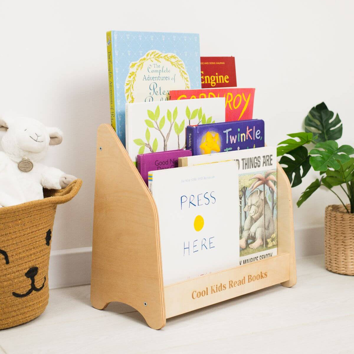 Minimalist Montessori Bookshelf for Toddlers in Natural Wood & Green