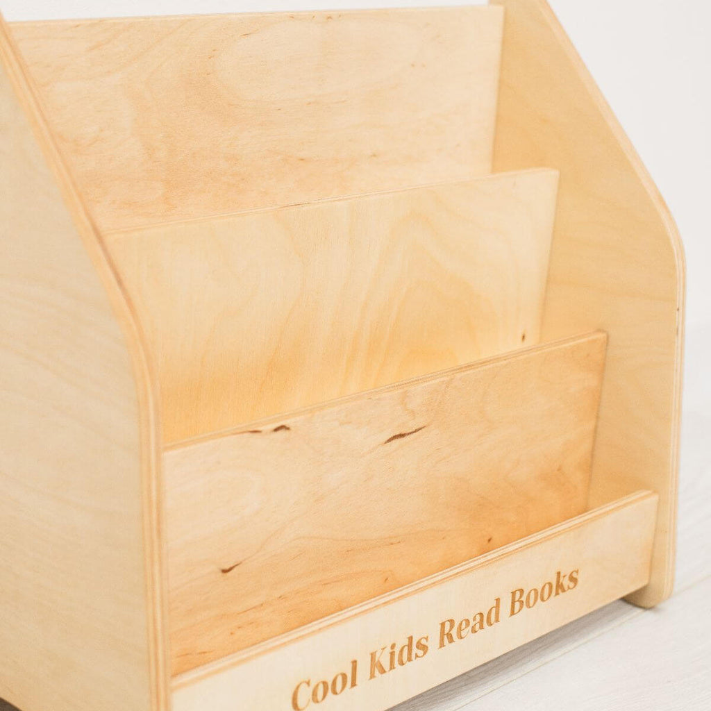 Minimalist Montessori Bookshelf for Toddlers in Natural Wood & Green