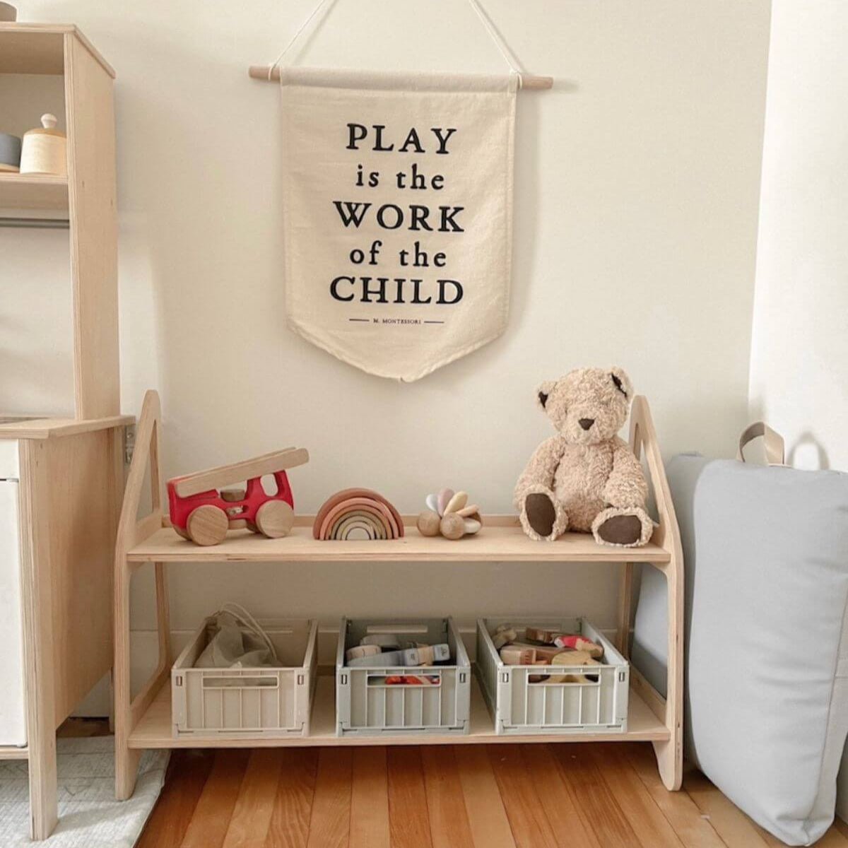 Minimalist Montessori Wooden Toy Shelf for Nursery Organization