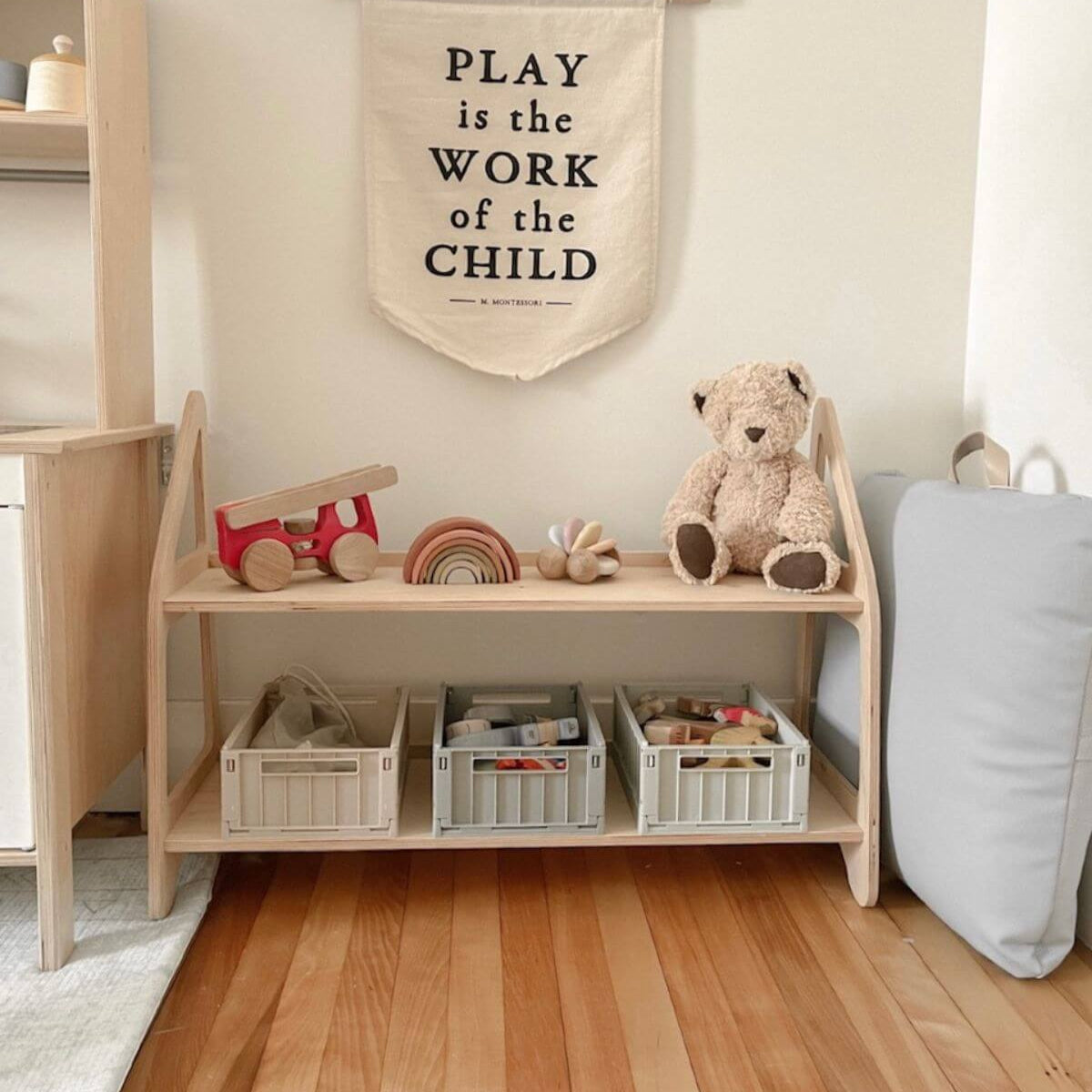 3-Piece Montessori Toddler Playroom Furniture Set with Bookshelf