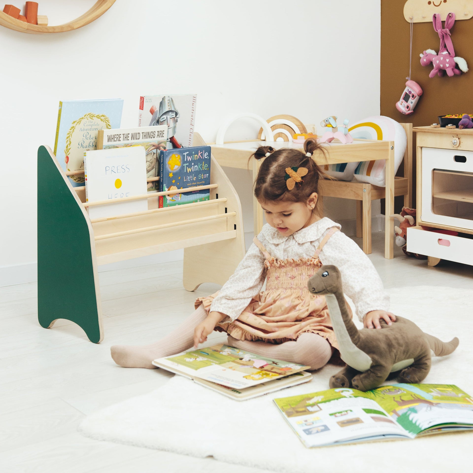 White Montessori Bookshelf for Kids - Minimalist Nursery Storage