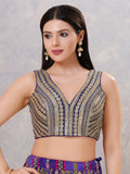 Navy-Blue sequin party wear stitched blouse
