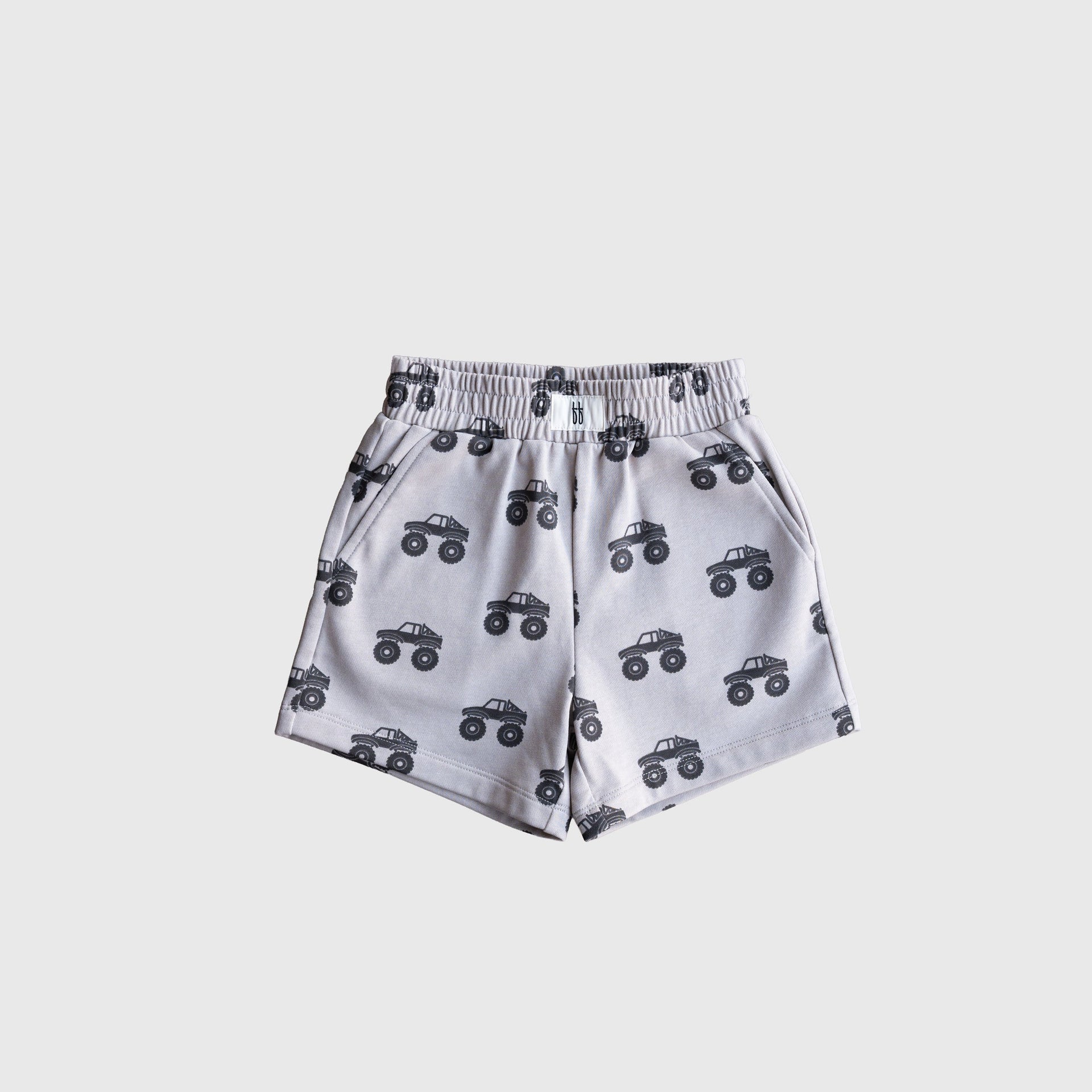 Monster Truck French Terry Short Set for Kids - Light Grey Charcoal
