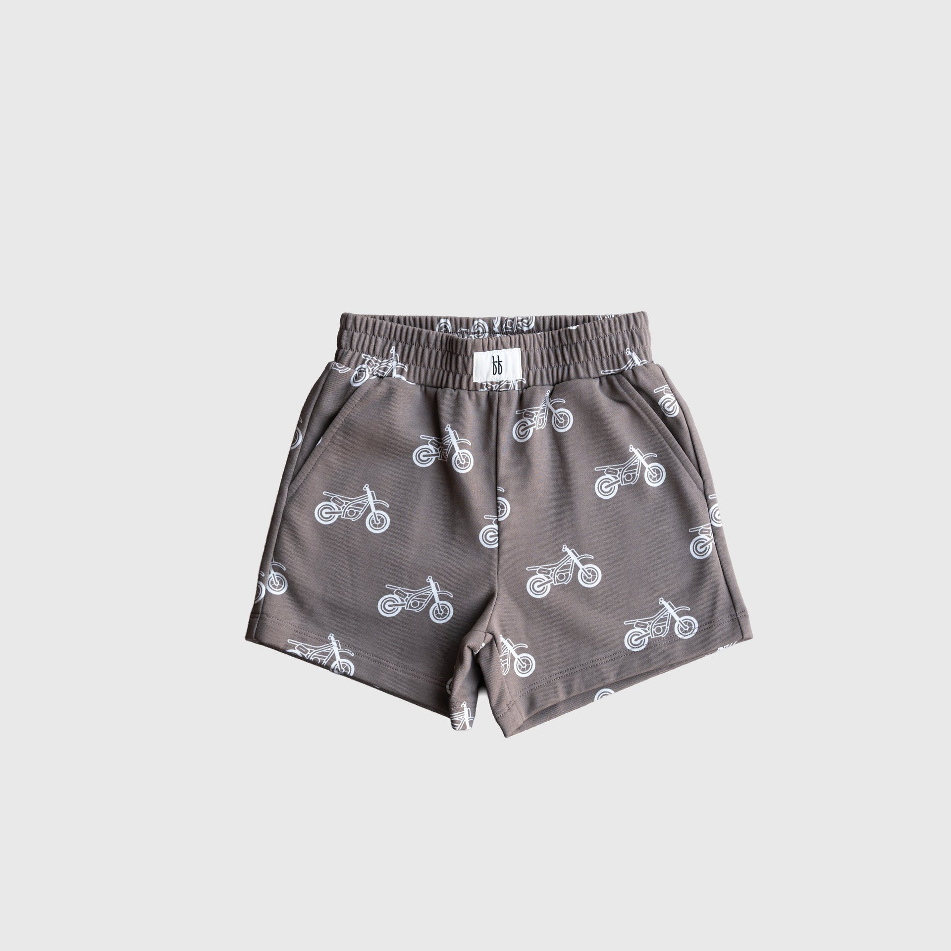 Dirt Bike French Terry Short Set for Kids - Grey and White