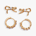 Bow Studs and Pearl Hoop Coquette Earring Set, Gold-Plated Jewelry